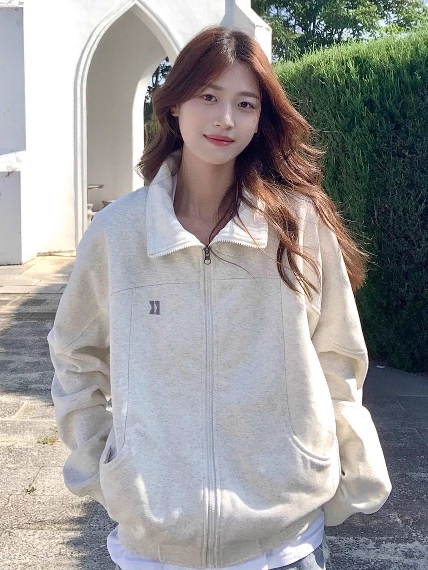 한국 스타일 면 복합 스탠드 칼라 오픈 가디건 후드티 여성 코트 아메리칸 느긋한 chic 캐주얼 재킷 지퍼 맨위