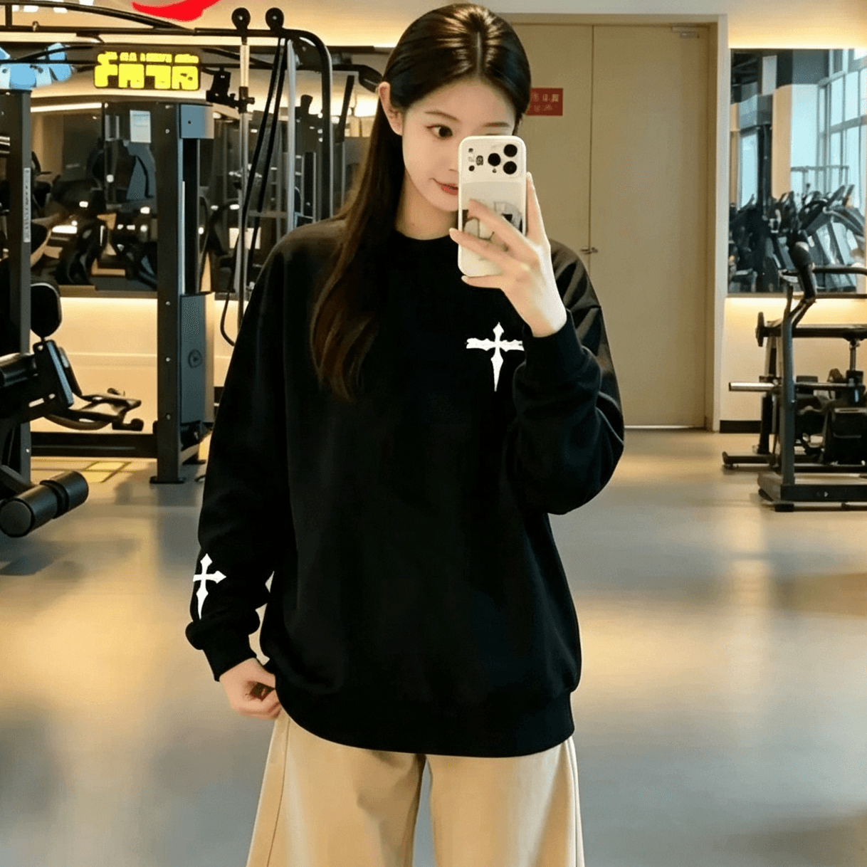 한국 스타일 빅 사이즈 패션 라운드 넥 긴팔 텍스트 알파벳 프린트 없음 모자 후드티 이른 가을 조수 브랜드 루즈핏 고급 센스 맨위 이미지 2