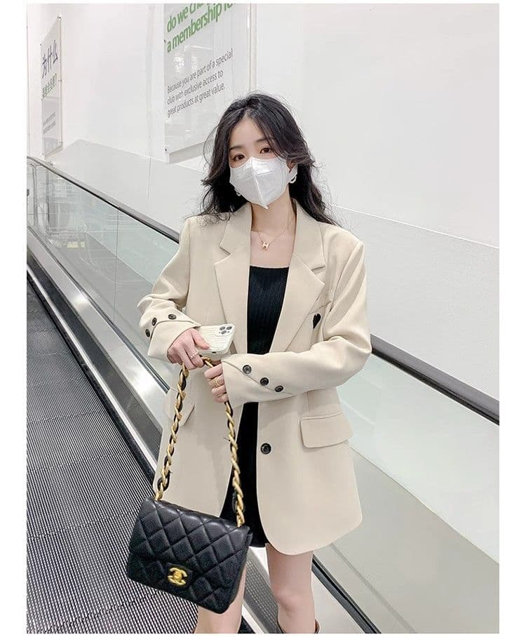 한국 스타일 정장 여성 코트 작은 키 가을 새로운 고급 센스 튀김 거리 캐주얼 하트 막대기 표준 정장 상세 이미지 8