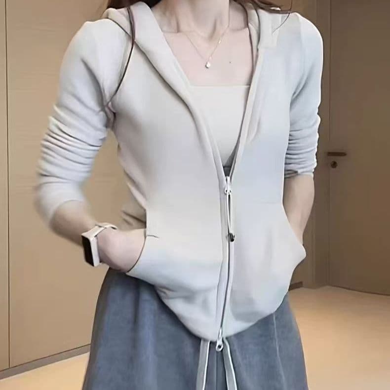 한국 스타일 디자인 센스 지퍼 후드 티 스웨터 여성 의류 가을 겨울철 새로운 몸매 가꾸기 다용도 재킷 미니멀리즘 맨위 이미지 4