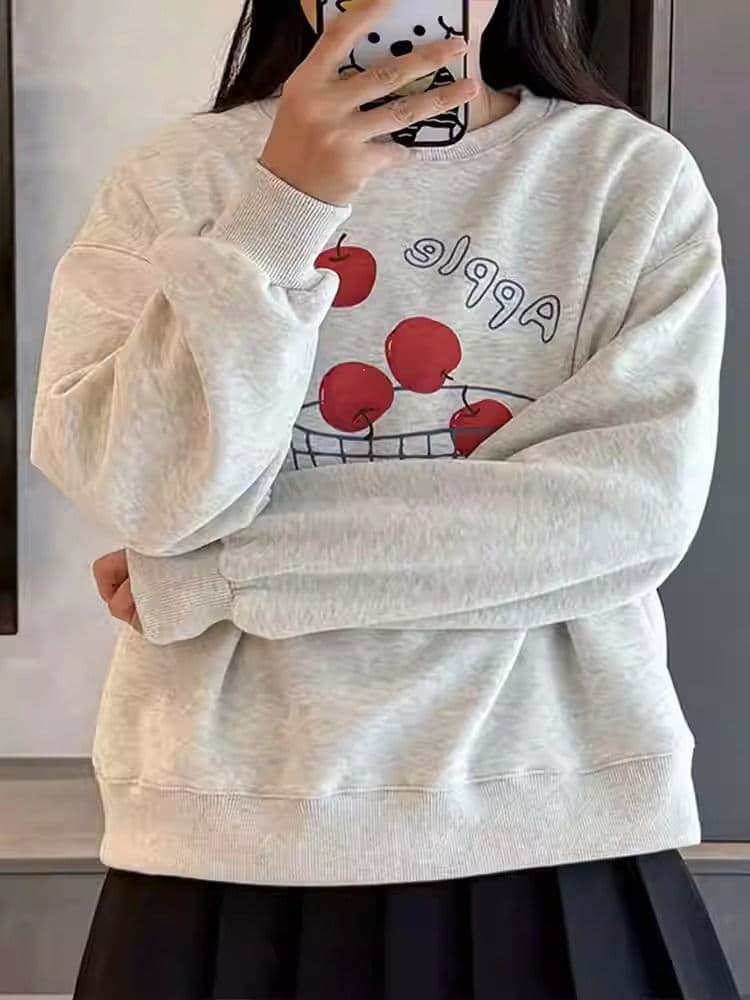 한국 스타일 빅 사이즈 프레스 레터 후아 면 복합 긴팔 얇은 스타일 털이 있는 가을 겨울 의류 털이 있는 라운드 넥 후드티 여성 인쇄 상세 이미지 4