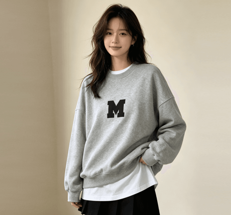 한국 스타일 레트로 회색 루즈핏 알파벳 프레스 레터 라운드 넥 긴팔 후드티 여성 봄 가을 캐주얼 학원 스타일 맨위 트렌디 상세 이미지 4