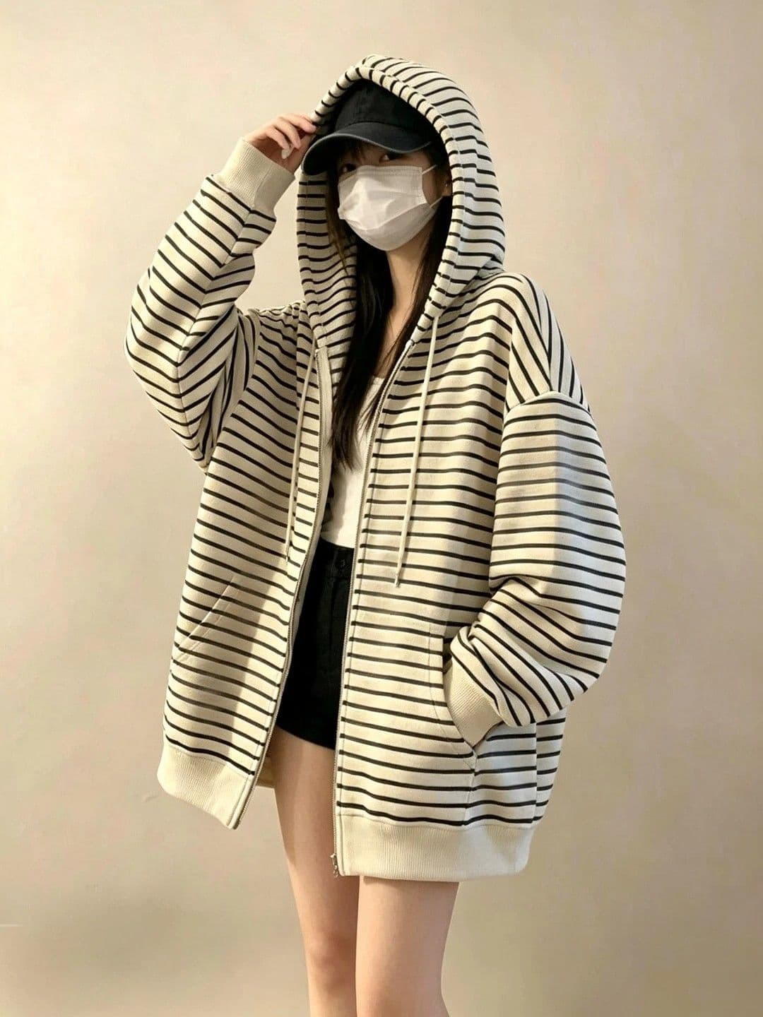 한 부서 레트로 스트라이프 후드 티 스웨터 여성 봄 가을 oversize 얇은 스타일 재킷 루즈핏 느긋한 오픈 가디건 맨위 이미지 4