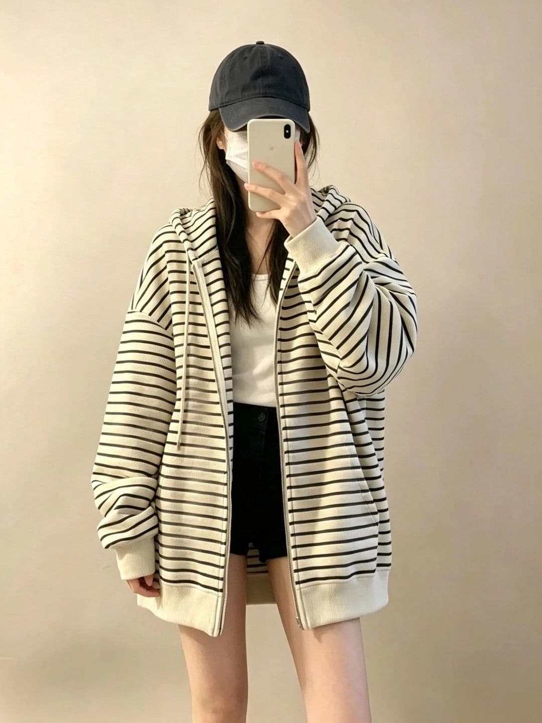 한 부서 레트로 스트라이프 후드 티 스웨터 여성 봄 가을 oversize 얇은 스타일 재킷 루즈핏 느긋한 오픈 가디건 맨위 상세 이미지 5