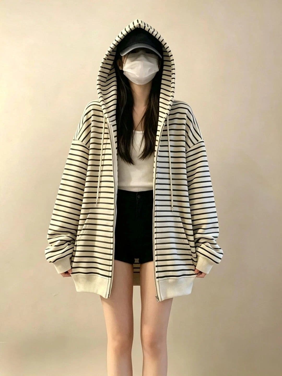 한 부서 레트로 스트라이프 후드 티 스웨터 여성 봄 가을 oversize 얇은 스타일 재킷 루즈핏 느긋한 오픈 가디건 맨위 상세 이미지 6