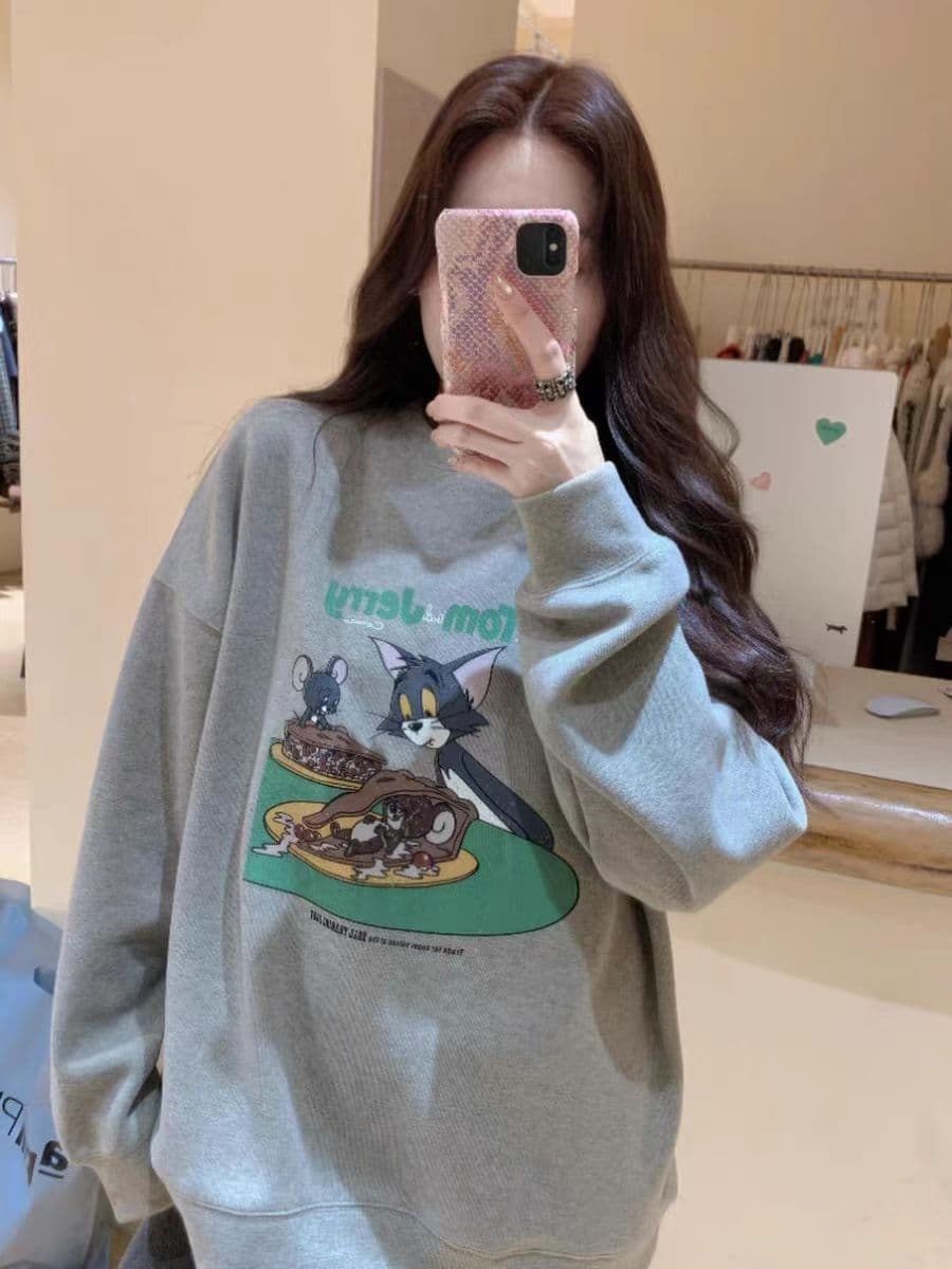 한국 스타일 라운드 넥 후드티 여성 가을 루즈핏 연령 감소 재킷 맨위 상세 이미지 4