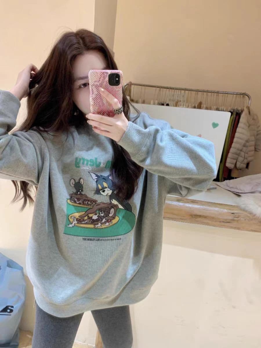 한국 스타일 라운드 넥 후드티 여성 가을 루즈핏 연령 감소 재킷 맨위 상세 이미지 6