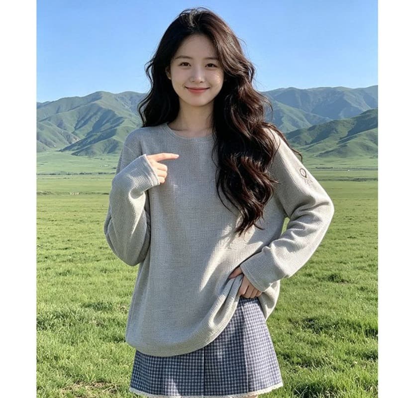한국 스타일 면 라운드 넥 후드티 여성 가을 2026 새로운 긴팔 맨위 루즈핏 다용도