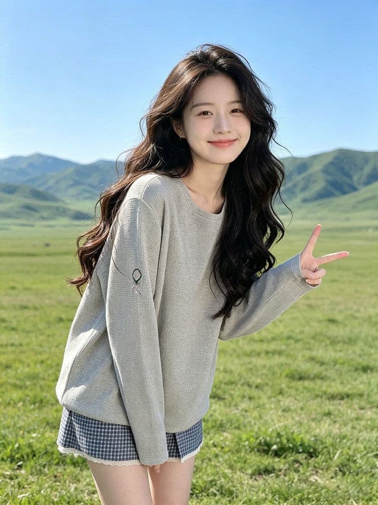 한국 스타일 면 라운드 넥 후드티 여성 가을 2026 새로운 긴팔 맨위 루즈핏 다용도 상세 이미지 7