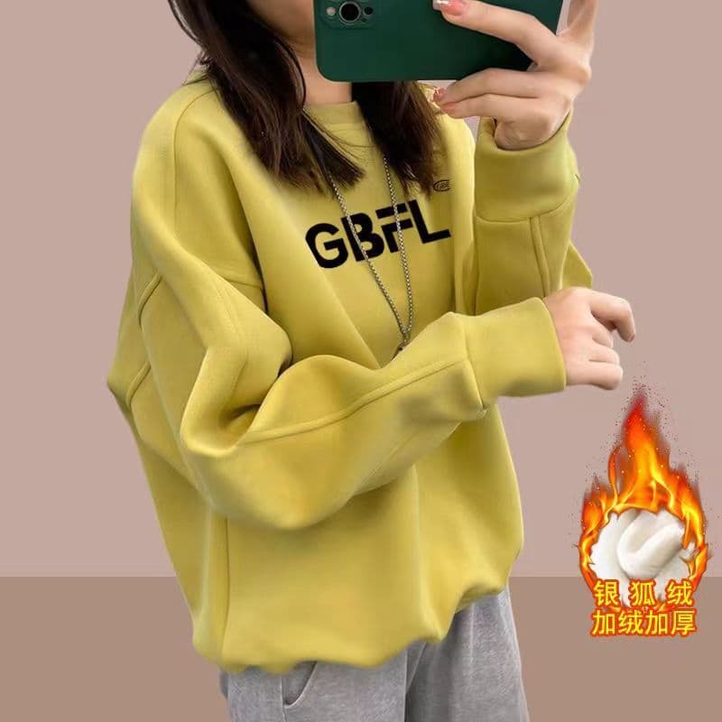 한국 스타일 지점 면 라운드 넥 후드티 여성 봄 가을 새로운 털이 있고 두꺼운 루즈핏 캐주얼 풀오버 게으른 바람 ins 이미지 3