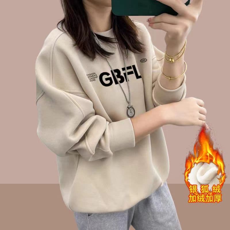 한국 스타일 지점 면 라운드 넥 후드티 여성 봄 가을 새로운 털이 있고 두꺼운 루즈핏 캐주얼 풀오버 게으른 바람 ins 상세 이미지 6