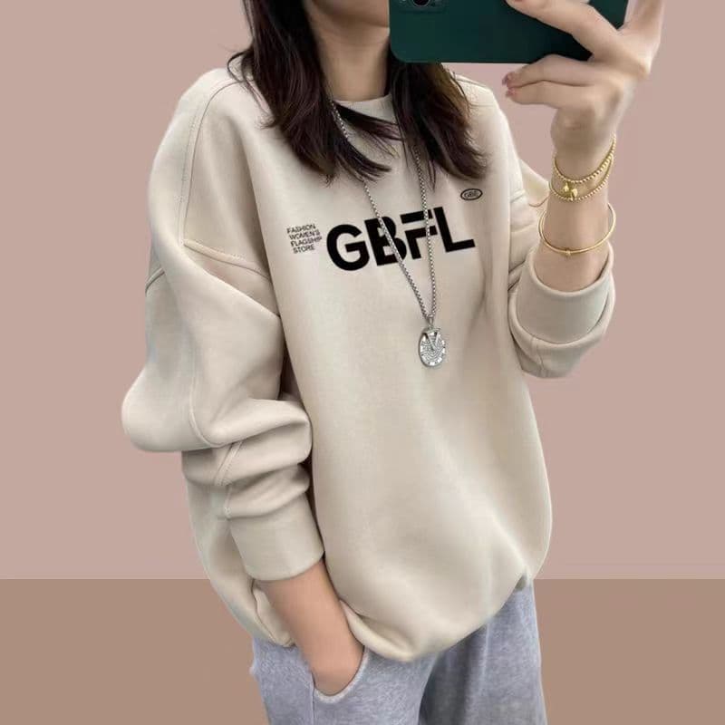 한국 스타일 지점 면 라운드 넥 후드티 여성 봄 가을 새로운 털이 있고 두꺼운 루즈핏 캐주얼 풀오버 게으른 바람 ins 상세 이미지 9