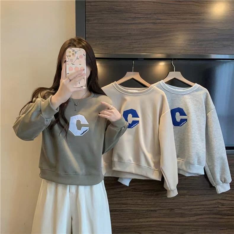 한국 알파벳 긴팔 패션 대외 무역 주문 새로운 캐주얼 실사 후아 면 얇은 스타일 자수 후드티 여성 상세 이미지 19