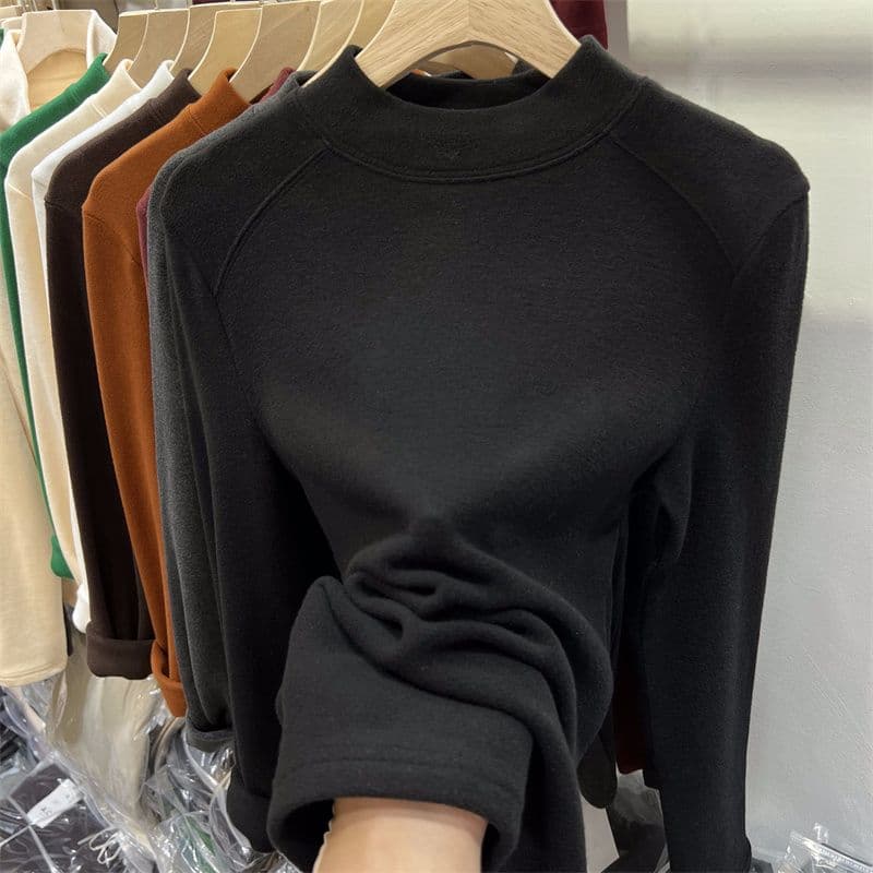한국 스타일 반하이넥 긴팔 티셔츠 여성 가을 겨울철 몸매 가꾸기 인사이드 가져 가라. 기본 셔츠 De 플러시 연삭 털 보온 맨위 이미지 4