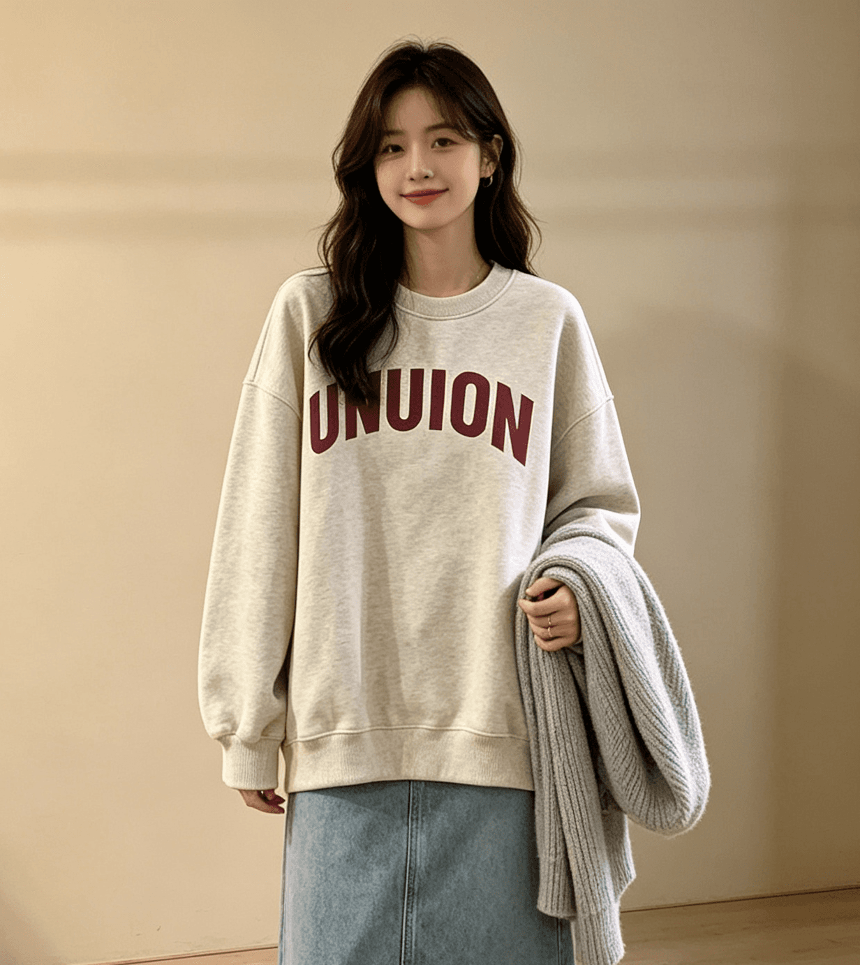 한국 스타일 루즈핏 빅 사이즈 라운드 넥 후드티 여성 가을 다용도 연령 감소 맨위 재킷 상세 이미지 7