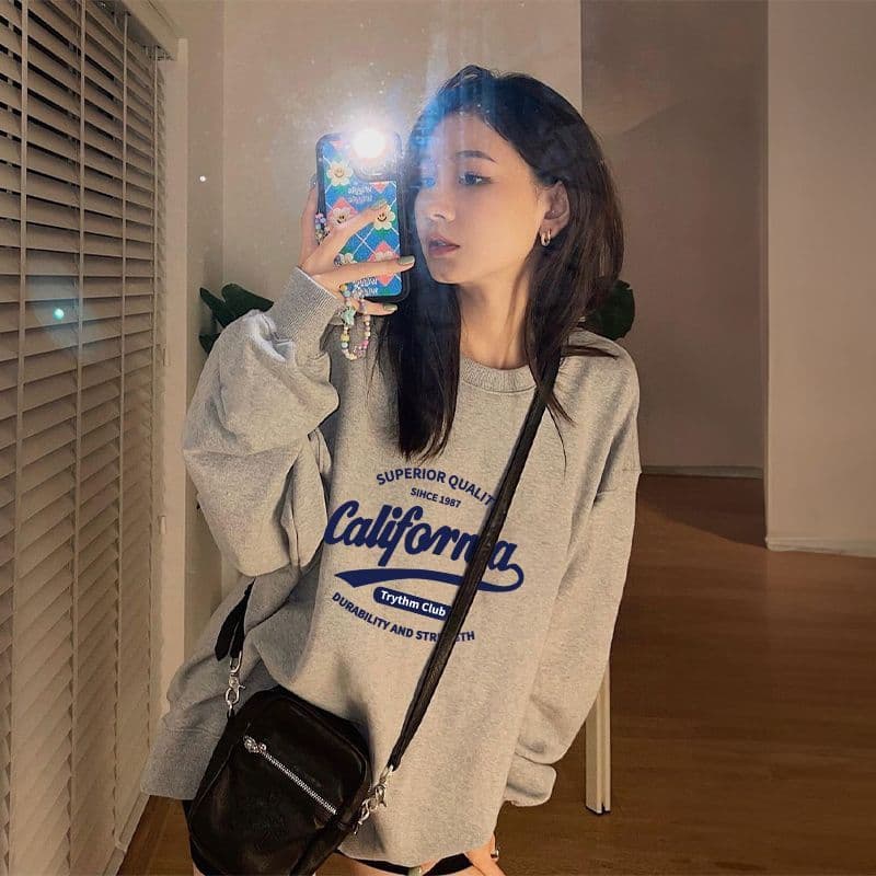 한국 스타일 루즈핏 빅 사이즈 라운드 넥 후드티 여성 가을 다용도 연령 감소 맨위 재킷 이미지 5