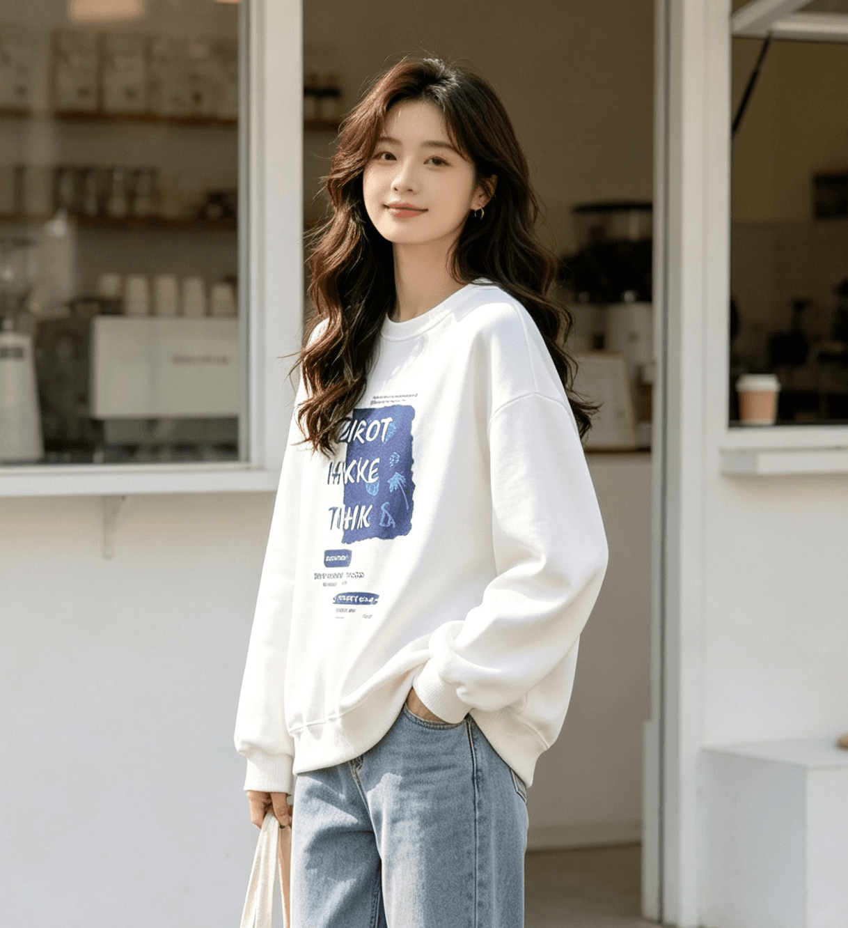 한국 스타일 루즈핏 빅 사이즈 라운드 넥 후드티 여성 가을 다용도 연령 감소 맨위 재킷 이미지 2