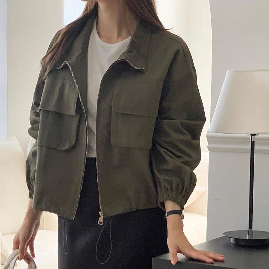 한국 chic 가을 새로운 야구 빅 포켓 BF 바람 캐주얼 지퍼 워크웨어 짧은 재킷 스탠드 칼라 재킷 맨위