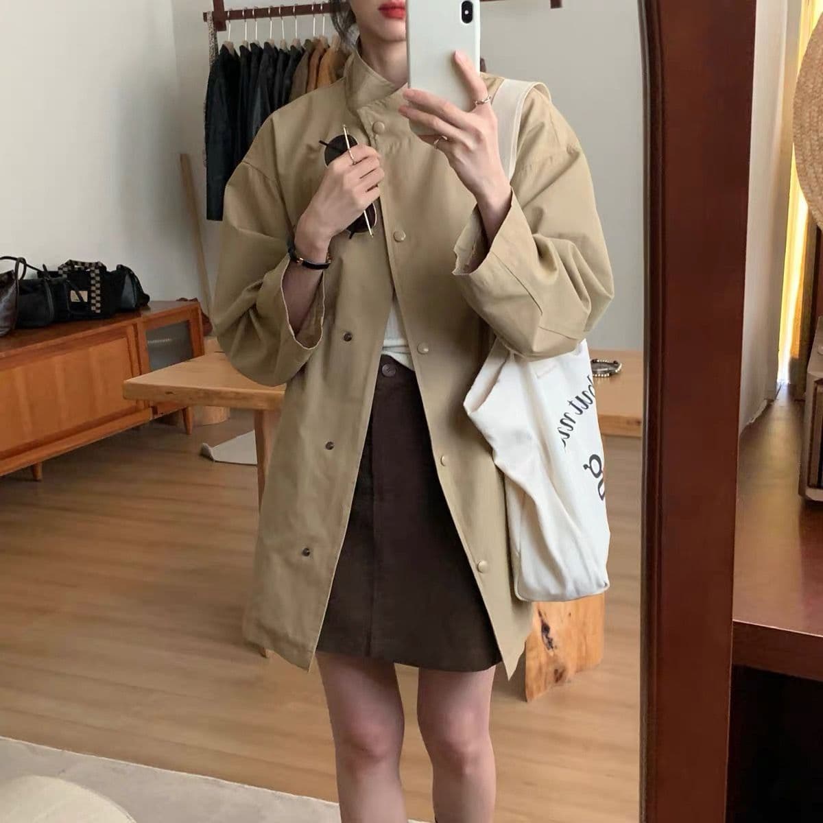 가을 겨울 새로운 한국 스타일 카키 색 중간 길이 재킷 재킷 여자 올해 인기 작은 키 코트 이미지 3