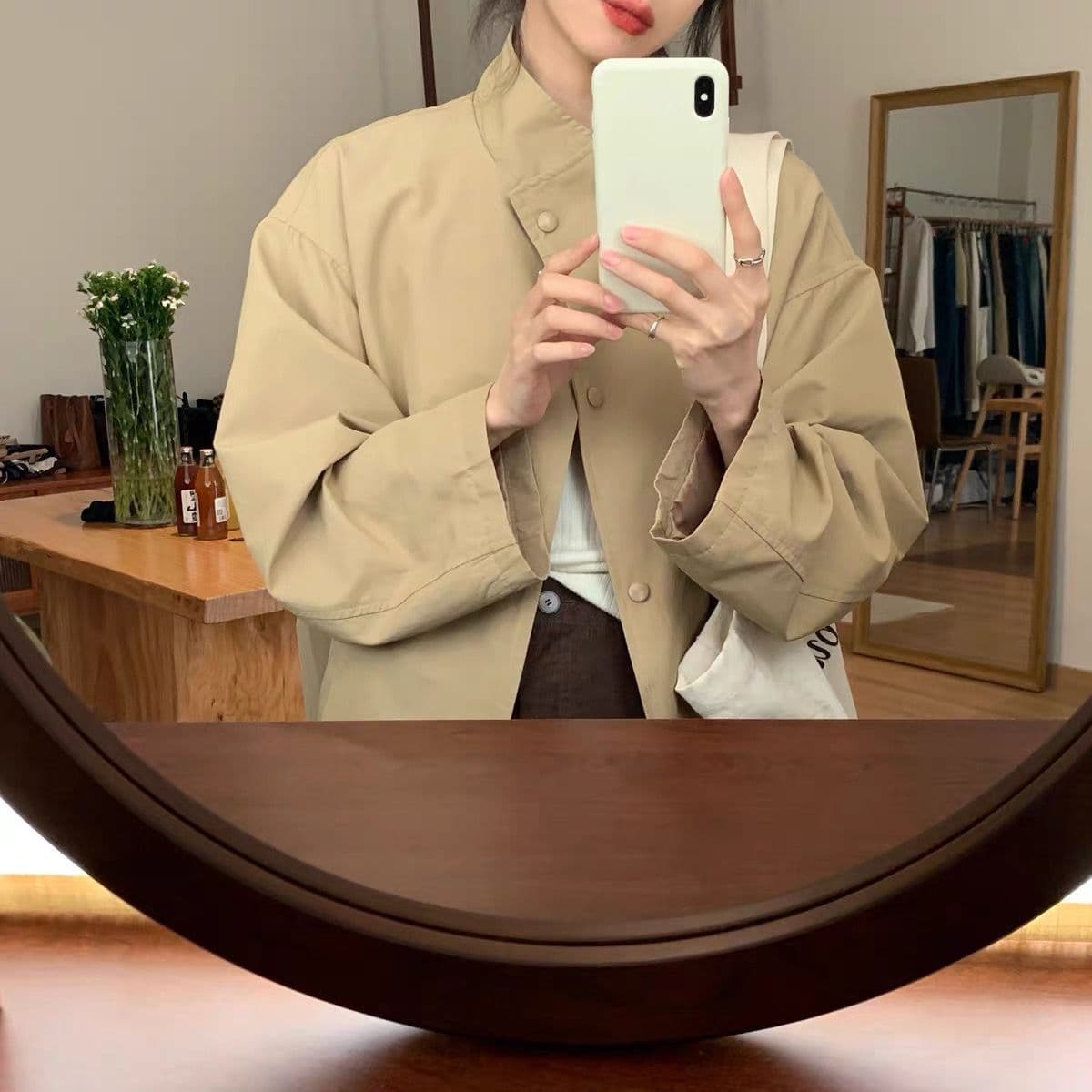 가을 겨울 새로운 한국 스타일 카키 색 중간 길이 재킷 재킷 여자 올해 인기 작은 키 코트 이미지 4