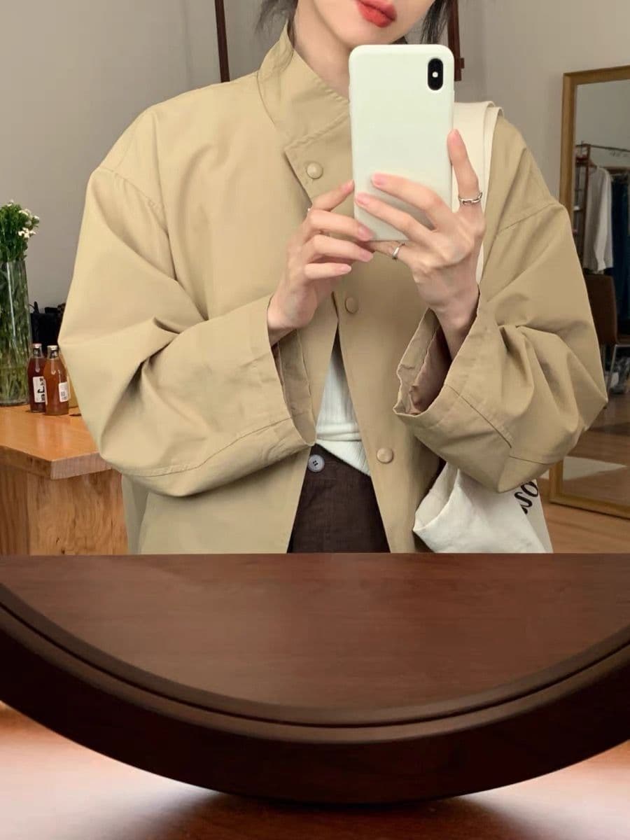 가을 겨울 새로운 한국 스타일 카키 색 중간 길이 재킷 재킷 여자 올해 인기 작은 키 코트 상세 이미지 5