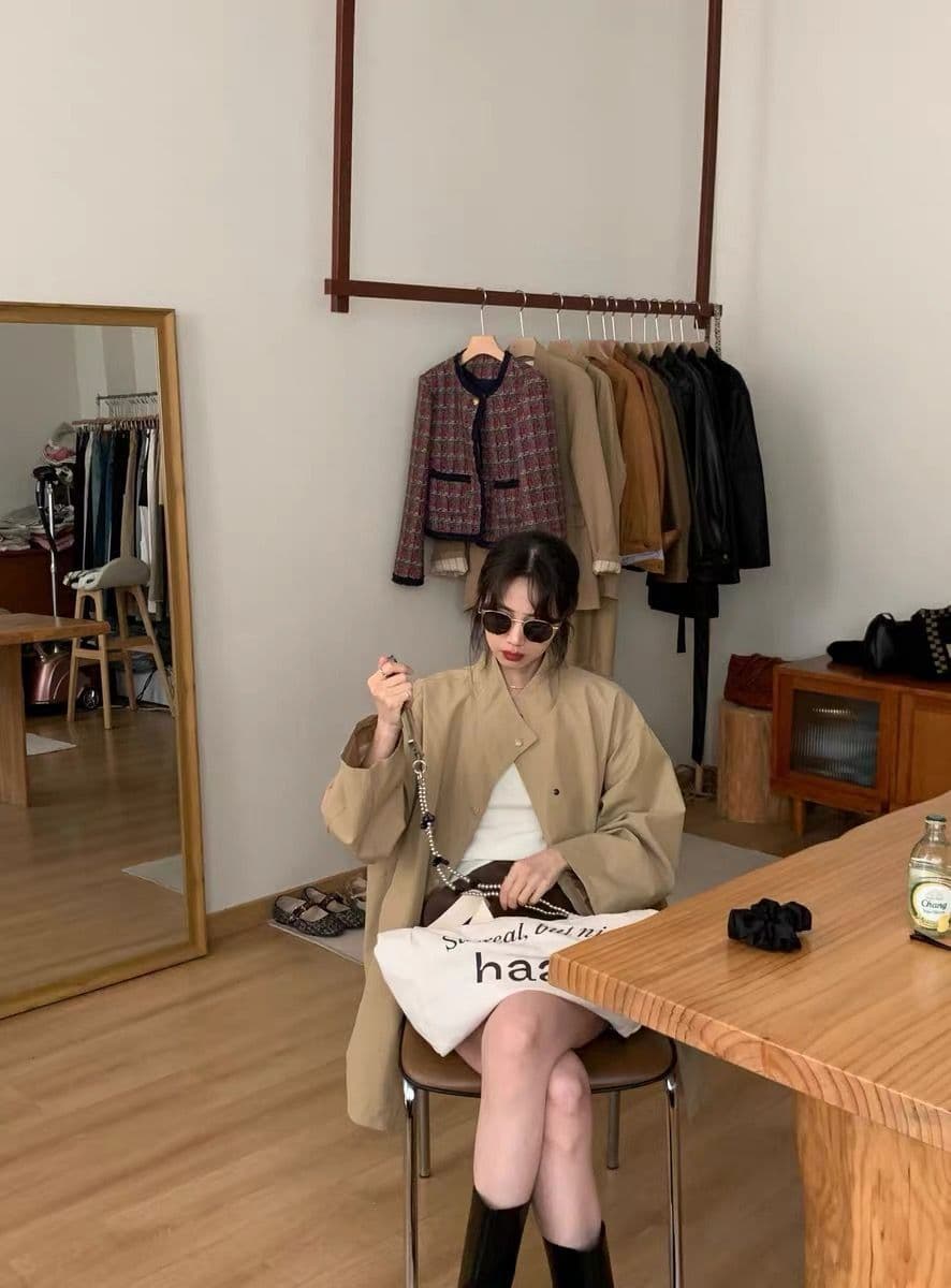 가을 겨울 새로운 한국 스타일 카키 색 중간 길이 재킷 재킷 여자 올해 인기 작은 키 코트 상세 이미지 7