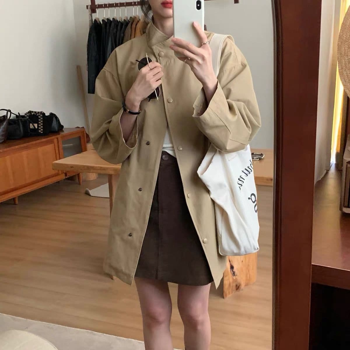 가을 겨울 새로운 한국 스타일 카키 색 중간 길이 재킷 재킷 여자 올해 인기 작은 키 코트 상세 이미지 9