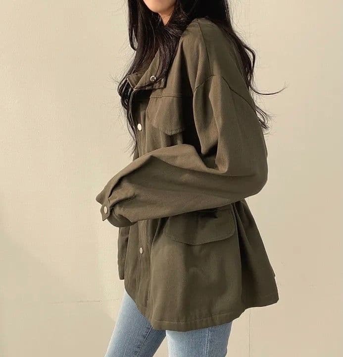 한국 chic 가을 레트로 품격 가짜 주머니 디자인 펌프 로프 허리 수축 슬림해 보이는 워크웨어 재킷 바람막이 여성 코트 상세 이미지 8