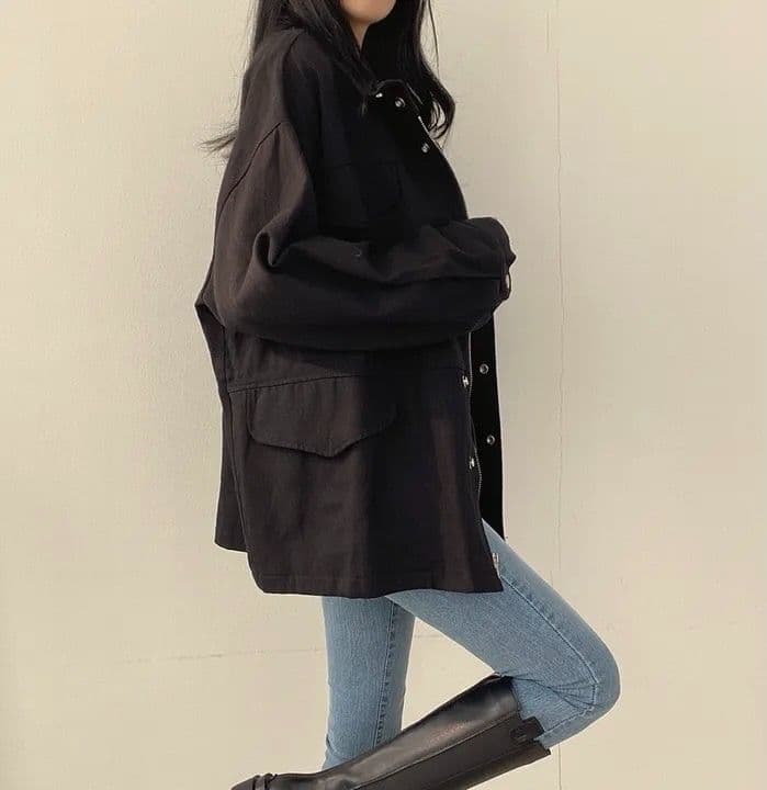 한국 chic 가을 레트로 품격 가짜 주머니 디자인 펌프 로프 허리 수축 슬림해 보이는 워크웨어 재킷 바람막이 여성 코트 상세 이미지 16