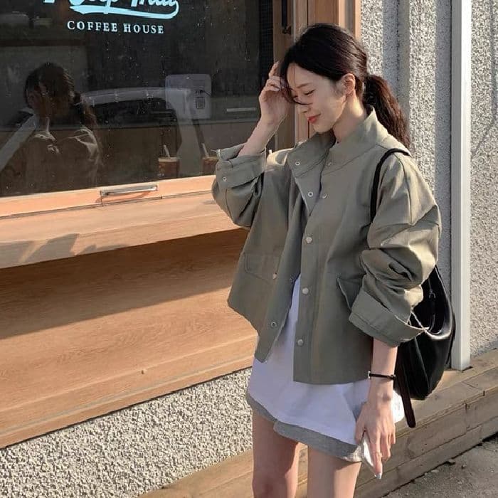 한국 chic 봄 가을 레트로 잘 생긴 폴로 칼라 지퍼 디자인 루즈핏 다용도 긴팔 오토바이 서비스 맨위 재킷