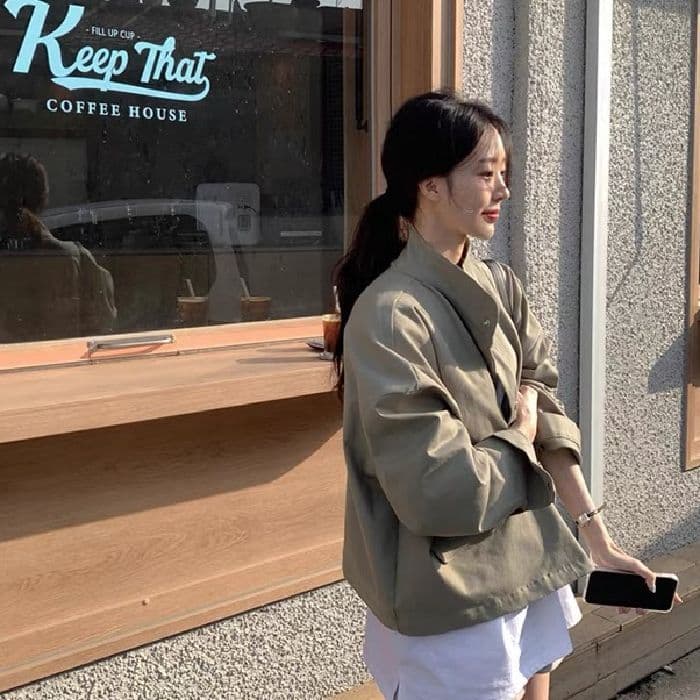 한국 chic 봄 가을 레트로 잘 생긴 폴로 칼라 지퍼 디자인 루즈핏 다용도 긴팔 오토바이 서비스 맨위 재킷 이미지 4