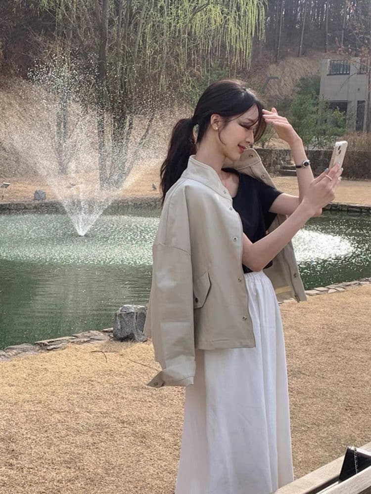 한국 chic 봄 가을 레트로 잘 생긴 폴로 칼라 지퍼 디자인 루즈핏 다용도 긴팔 오토바이 서비스 맨위 재킷 상세 이미지 4