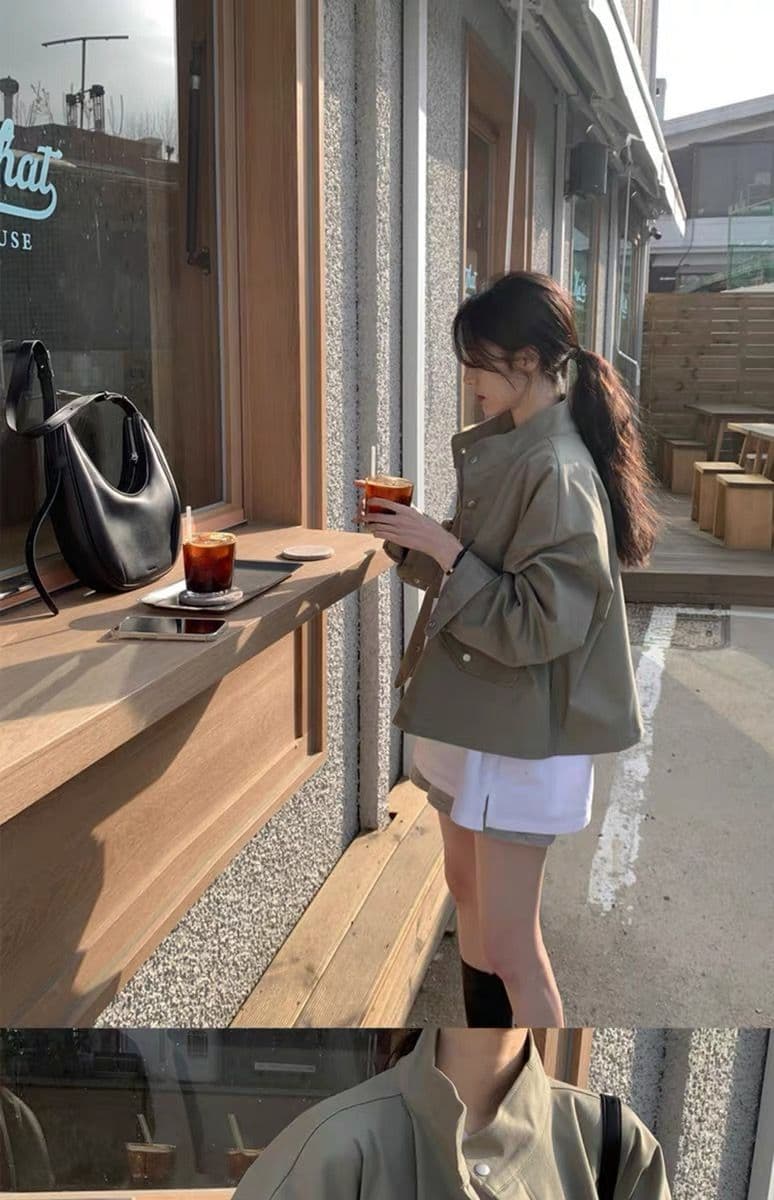 한국 chic 봄 가을 레트로 잘 생긴 폴로 칼라 지퍼 디자인 루즈핏 다용도 긴팔 오토바이 서비스 맨위 재킷 상세 이미지 5