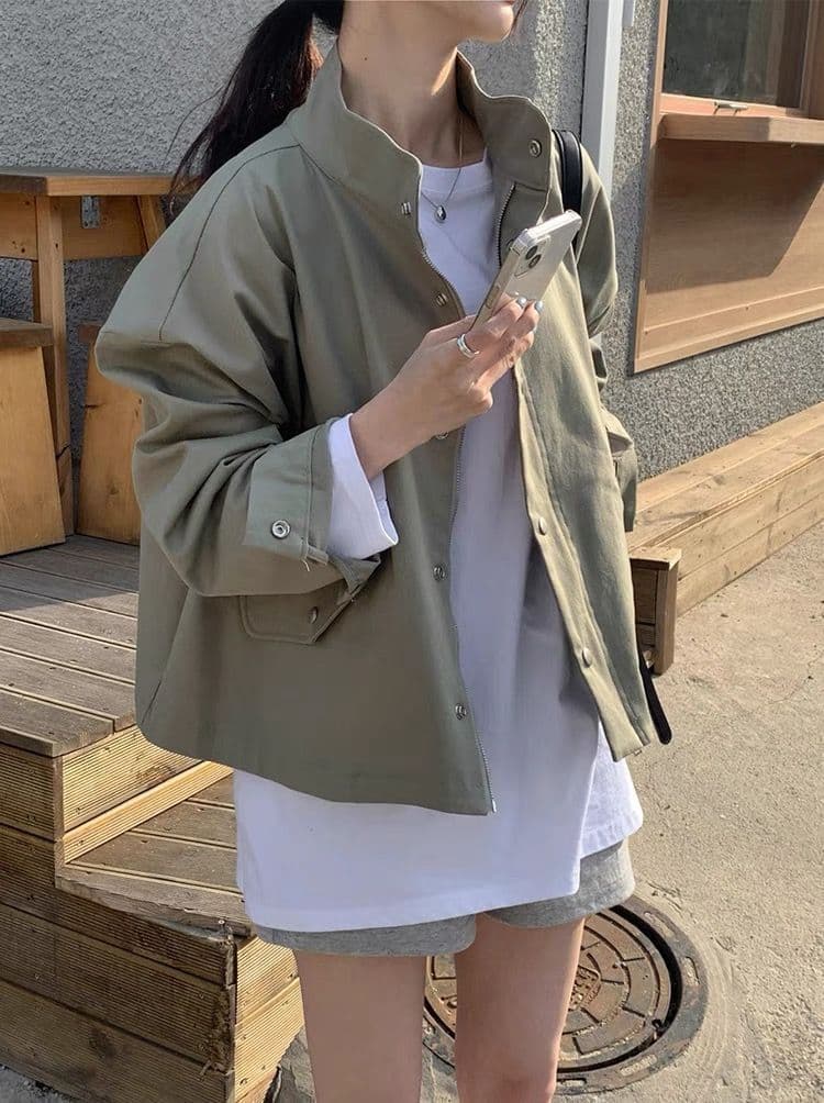 한국 chic 봄 가을 레트로 잘 생긴 폴로 칼라 지퍼 디자인 루즈핏 다용도 긴팔 오토바이 서비스 맨위 재킷 상세 이미지 7