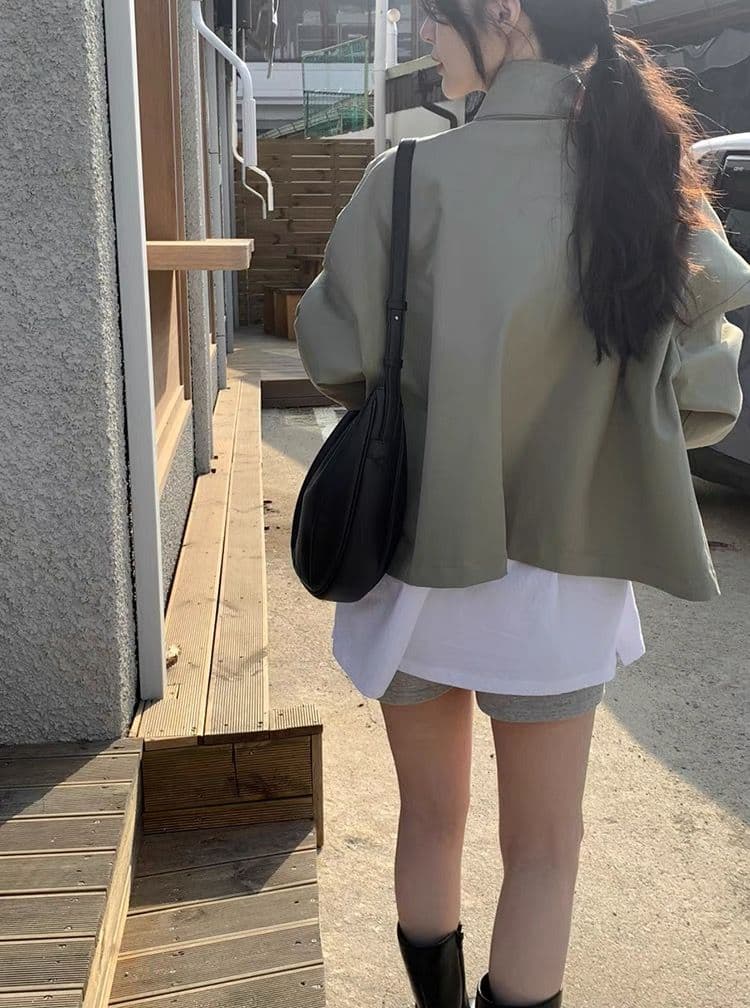 한국 chic 봄 가을 레트로 잘 생긴 폴로 칼라 지퍼 디자인 루즈핏 다용도 긴팔 오토바이 서비스 맨위 재킷 상세 이미지 9