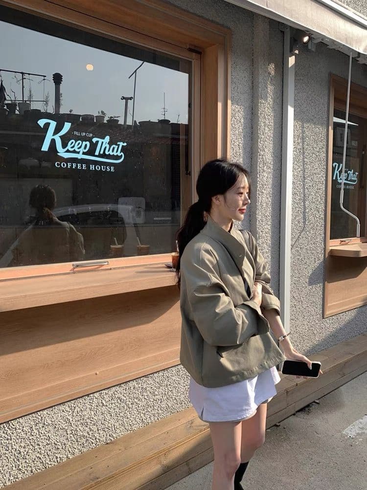 한국 chic 봄 가을 레트로 잘 생긴 폴로 칼라 지퍼 디자인 루즈핏 다용도 긴팔 오토바이 서비스 맨위 재킷 상세 이미지 12