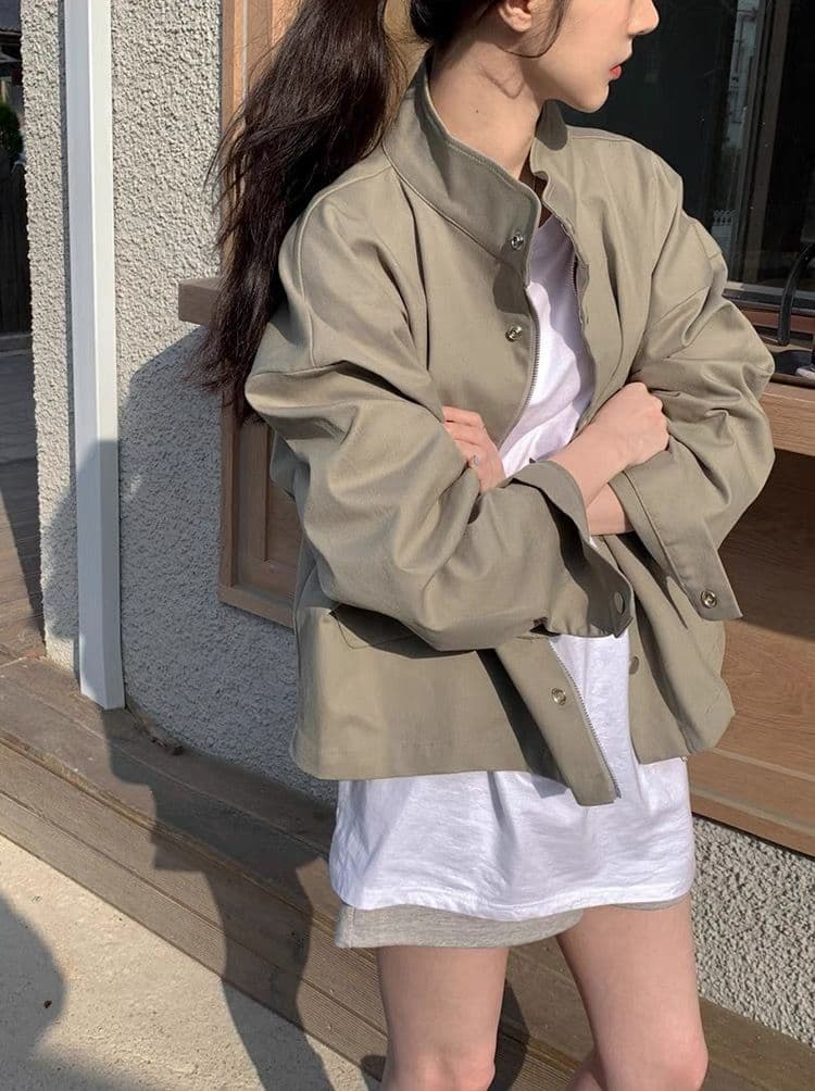 한국 chic 봄 가을 레트로 잘 생긴 폴로 칼라 지퍼 디자인 루즈핏 다용도 긴팔 오토바이 서비스 맨위 재킷 상세 이미지 14