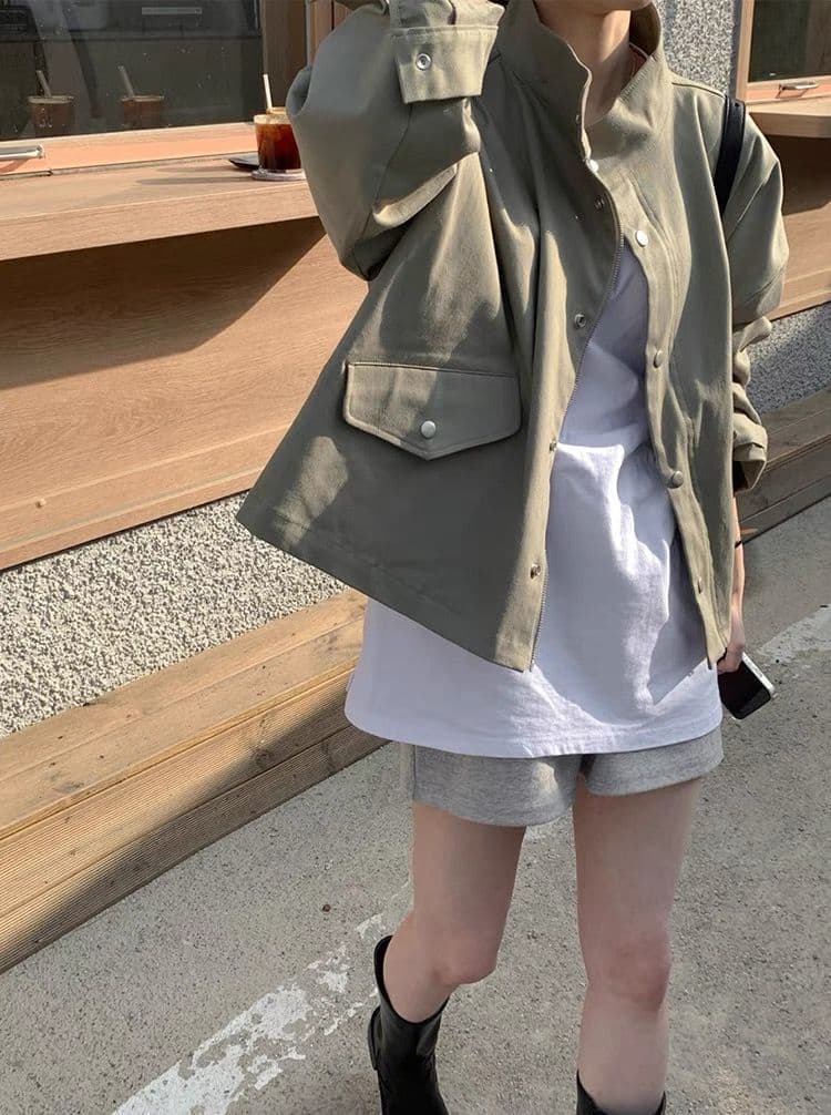 한국 chic 봄 가을 레트로 잘 생긴 폴로 칼라 지퍼 디자인 루즈핏 다용도 긴팔 오토바이 서비스 맨위 재킷 상세 이미지 15