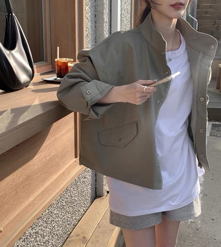 한국 chic 봄 가을 레트로 잘 생긴 폴로 칼라 지퍼 디자인 루즈핏 다용도 긴팔 오토바이 서비스 맨위 재킷 상세 이미지 16