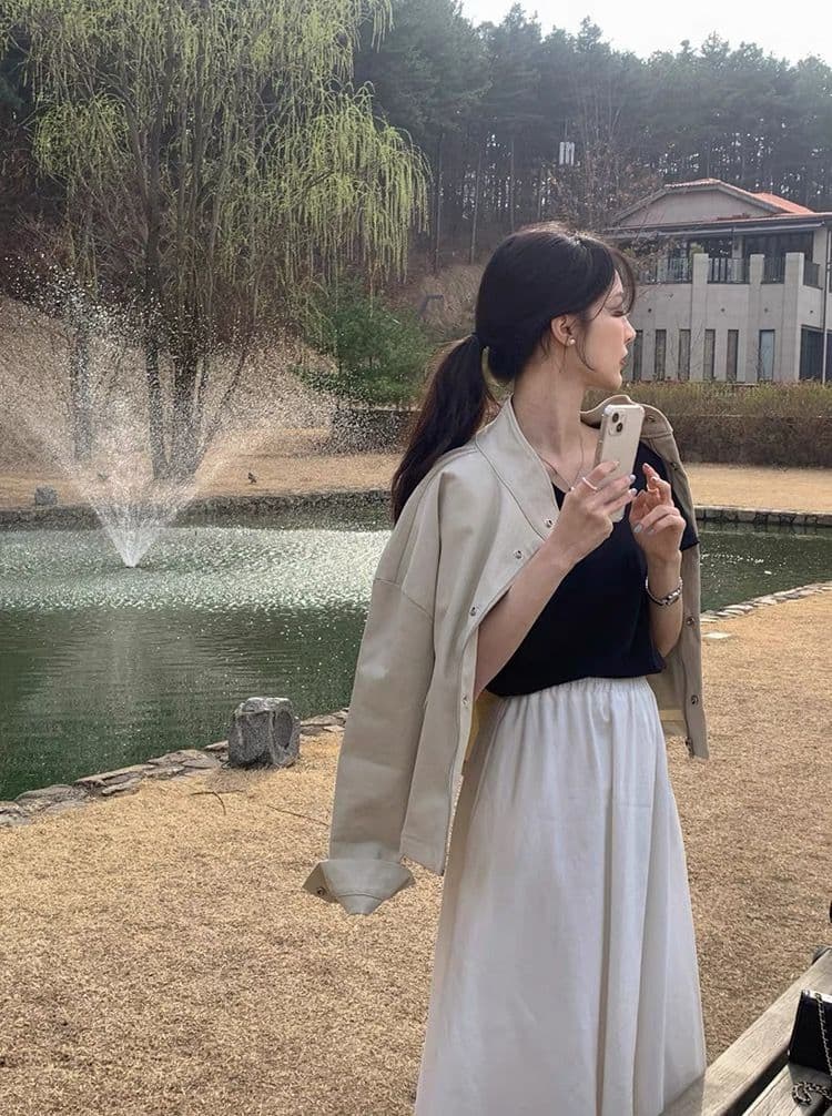 한국 chic 봄 가을 레트로 잘 생긴 폴로 칼라 지퍼 디자인 루즈핏 다용도 긴팔 오토바이 서비스 맨위 재킷 상세 이미지 20