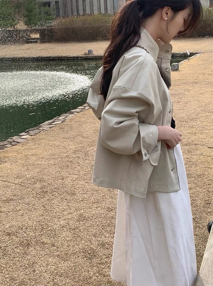한국 chic 봄 가을 레트로 잘 생긴 폴로 칼라 지퍼 디자인 루즈핏 다용도 긴팔 오토바이 서비스 맨위 재킷 상세 이미지 23