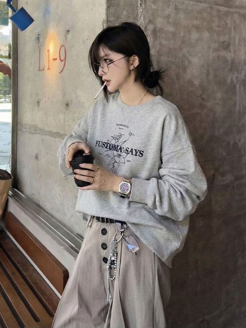 한국 스타일 라운드 넥 후드티 여성 가을 루즈핏 연령 감소 재킷 맨위 이미지 4