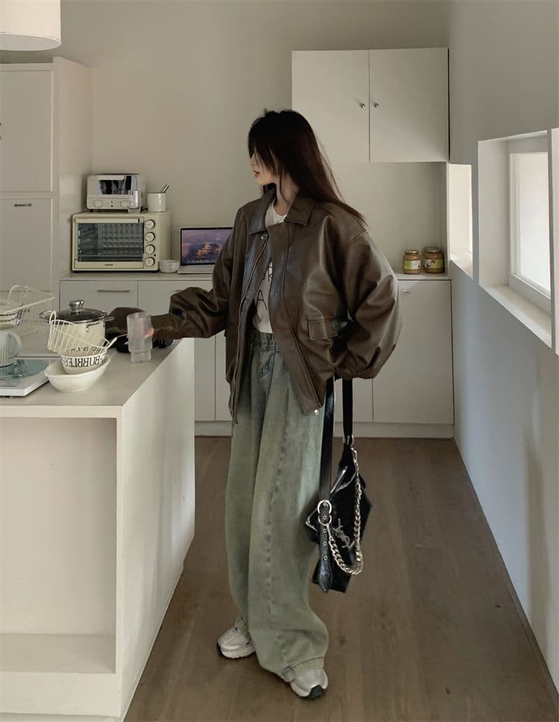 작은 샤넬 스타일 가죽 재킷 짧은 외투 2026 년 여성 새로운 가을 겨울철 아메리칸 작은 키 가죽 자켓 봄 가을 맨위 상세 이미지 5