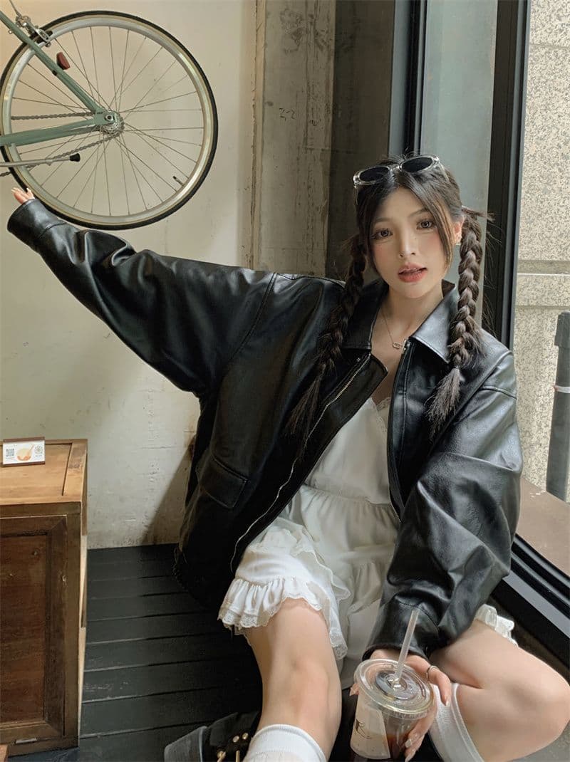 작은 샤넬 스타일 가죽 재킷 짧은 외투 2026 년 여성 새로운 가을 겨울철 아메리칸 작은 키 가죽 자켓 봄 가을 맨위 상세 이미지 13