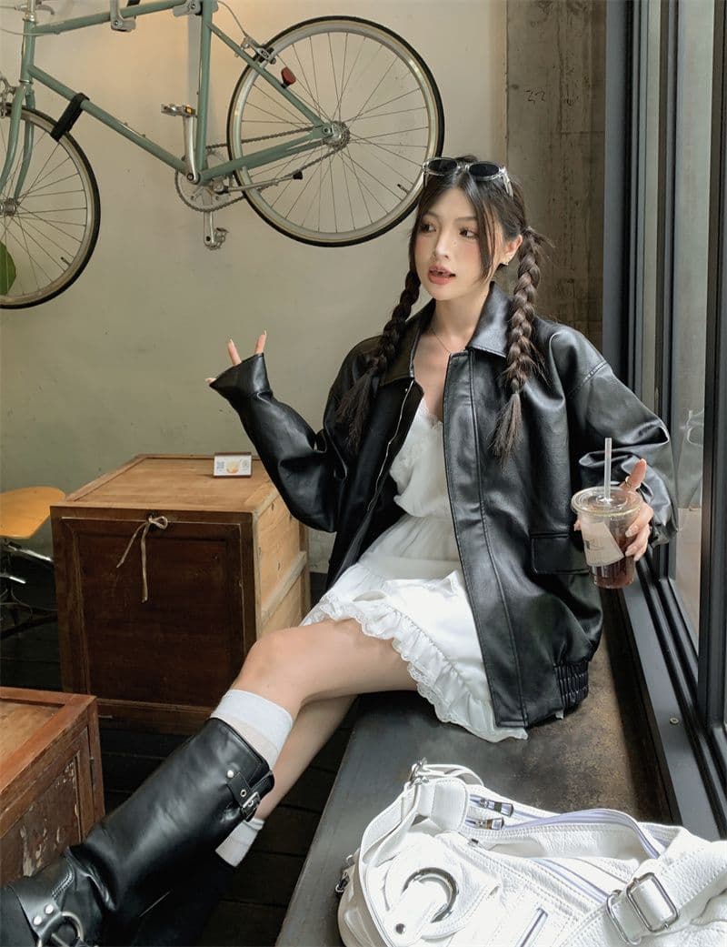 작은 샤넬 스타일 가죽 재킷 짧은 외투 2026 년 여성 새로운 가을 겨울철 아메리칸 작은 키 가죽 자켓 봄 가을 맨위 상세 이미지 14