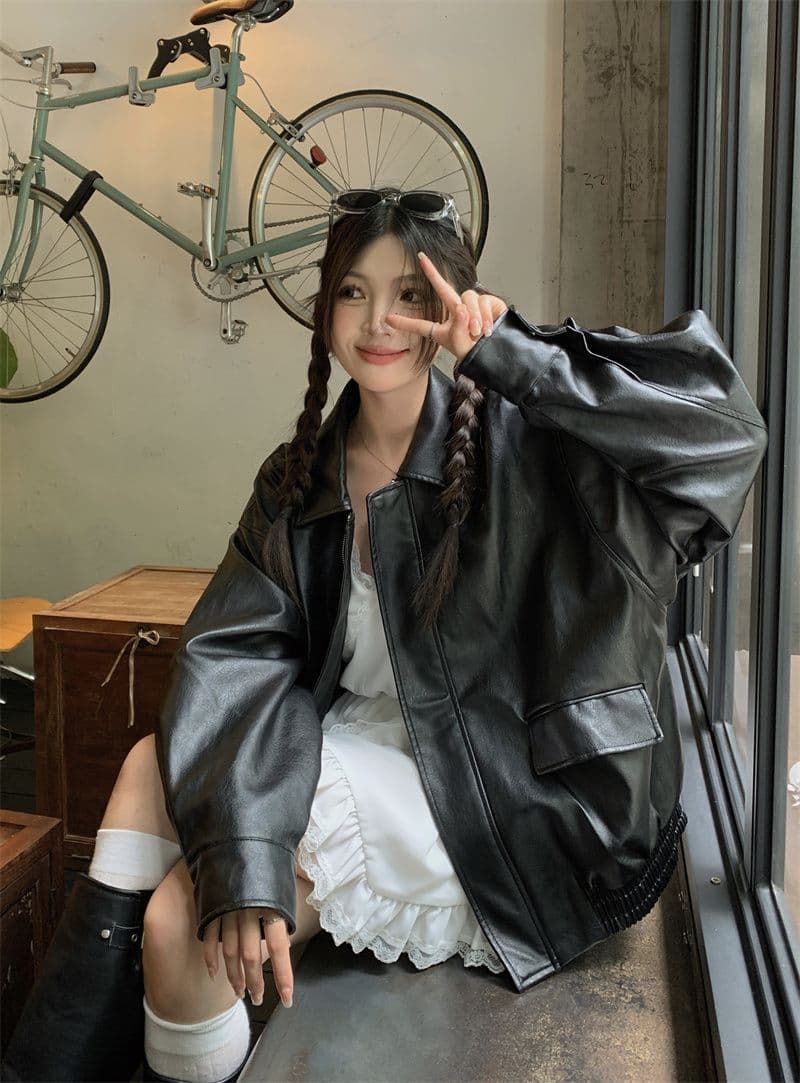 작은 샤넬 스타일 가죽 재킷 짧은 외투 2026 년 여성 새로운 가을 겨울철 아메리칸 작은 키 가죽 자켓 봄 가을 맨위 상세 이미지 17