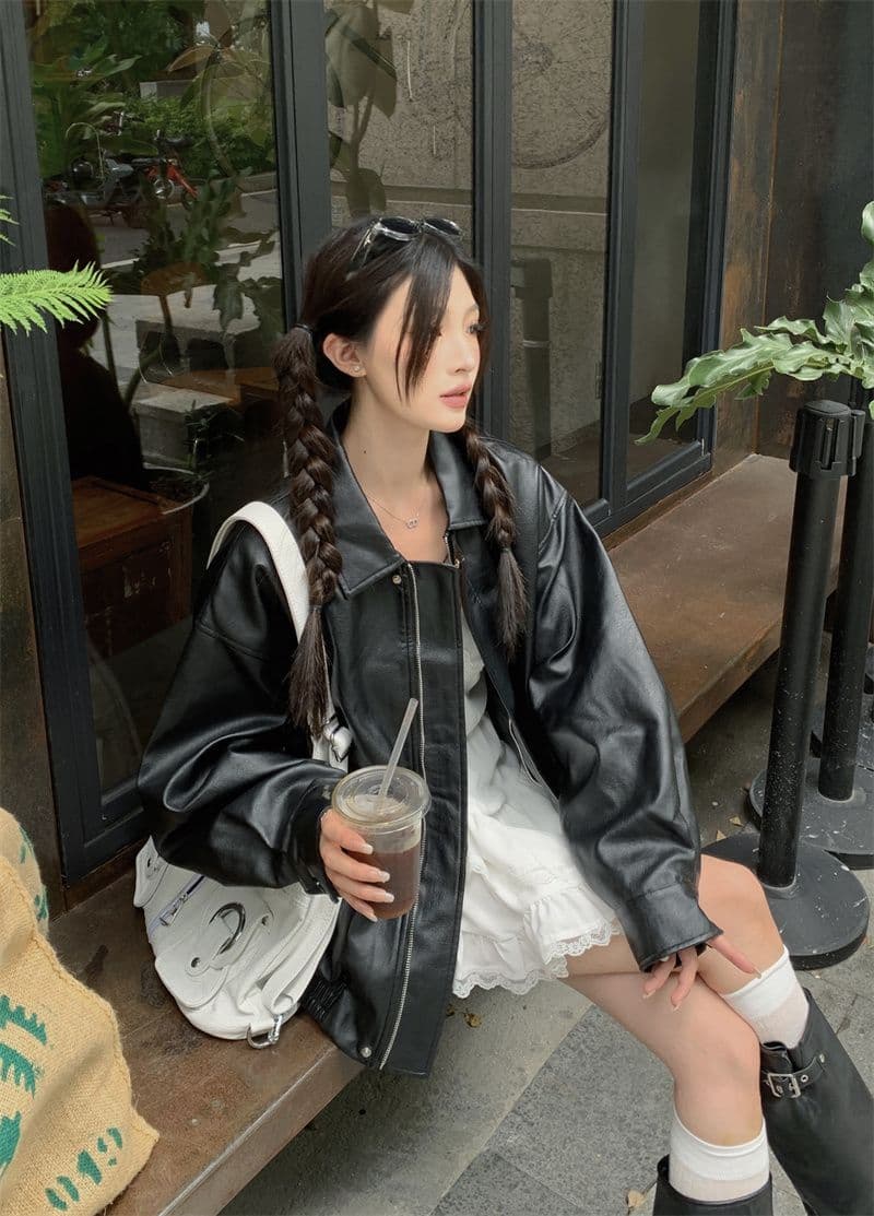 작은 샤넬 스타일 가죽 재킷 짧은 외투 2026 년 여성 새로운 가을 겨울철 아메리칸 작은 키 가죽 자켓 봄 가을 맨위 상세 이미지 19