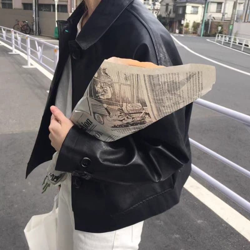 한국 chic 가을 레트로 잘 생긴 폴로 칼라 싱글 줄 버튼 루즈핏 캐주얼 긴팔 오토바이 서비스 가죽 재킷 짧은 여성 코트 상세 이미지 7