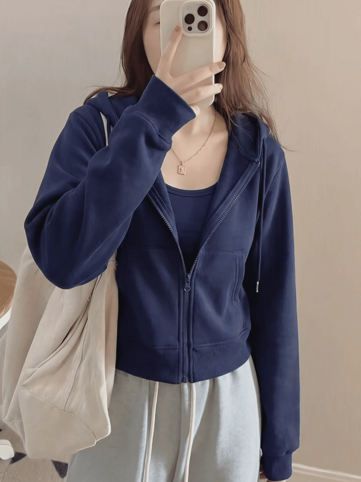 한국 스타일 모방 Mianhua 면 복합 이후 패키지 칼라 백금 지퍼 쇼트 스타일 후드티 재킷 상세 이미지 8