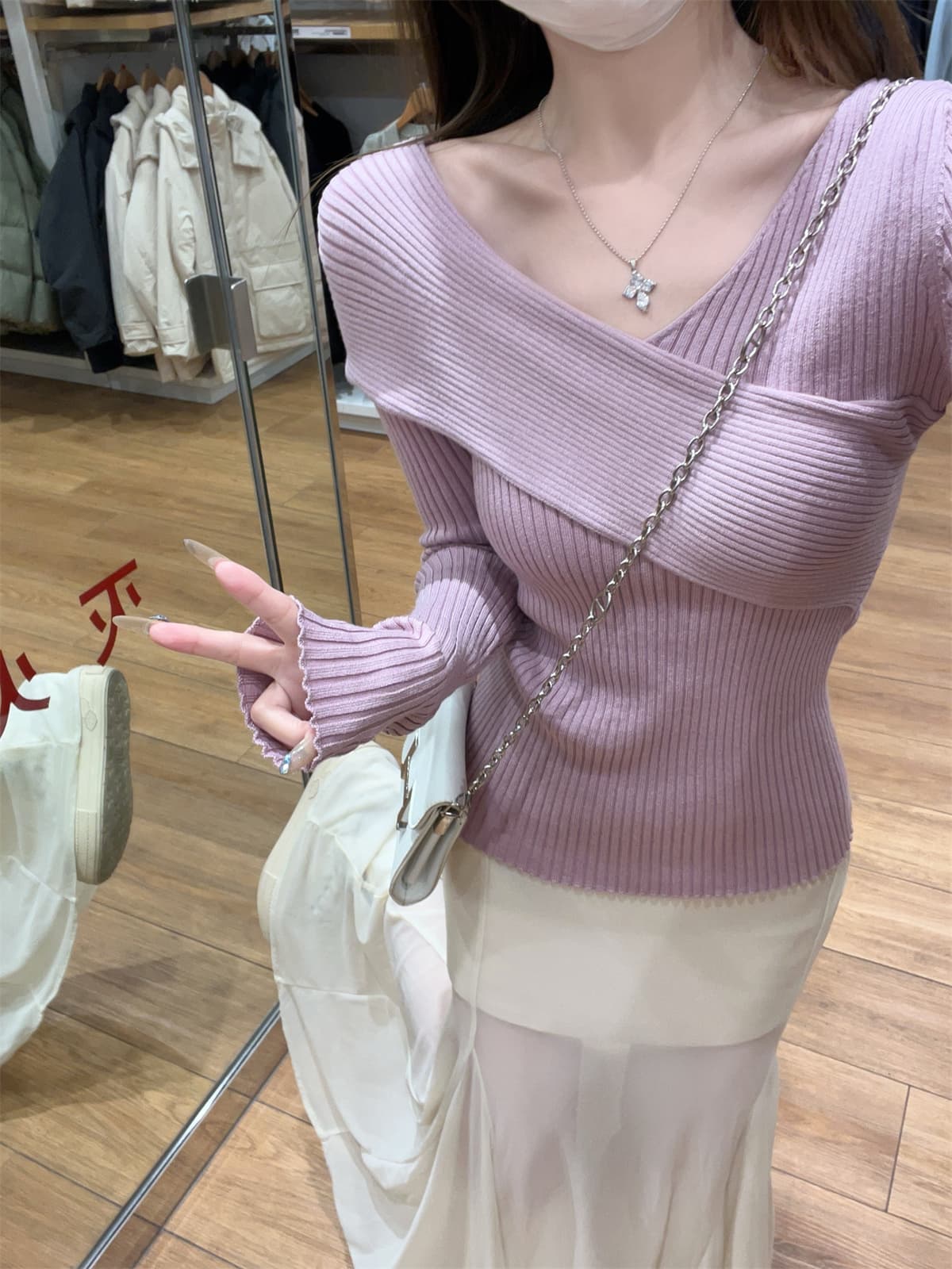 순수한 욕망 바람이 아닙니다. 규칙 십자가 V넥 긴팔 니트 기본 셔츠 여성 가을 겨울 인사이드 가져 가라. 몸매 가꾸기 구덩이 기사 스웨터 맨위 상세 이미지 9
